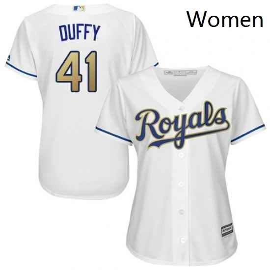 Womens Majestic Kansas City Royals 41 Danny Duffy Authentic White Home Cool Base MLB Jersey